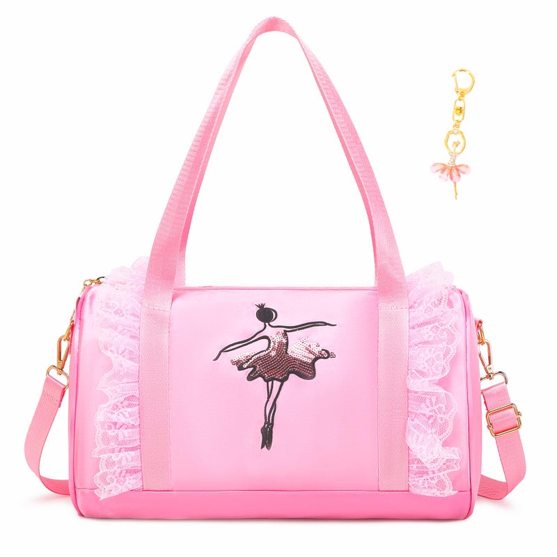 Dorlubel Cute Ballet Dance Bag Gym Travel Duffle Bag for Girls Tutu Dress Bag with Key Chain for Girls (Pink2 of Short Mesh) - Image 1